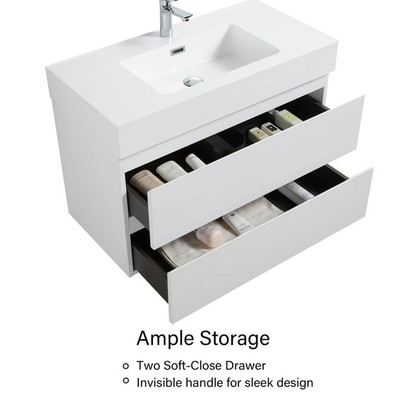 Wood Wall-Mounted Bathroom Vanity Set with White Integrated Resin Sink 30" x 18" - White