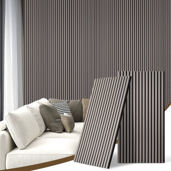 DOLLAR BOSS Brown Wood Wall Panels 2 Pack, 46.45in x 23.81in 3D Slat Sound Absorbing Panels