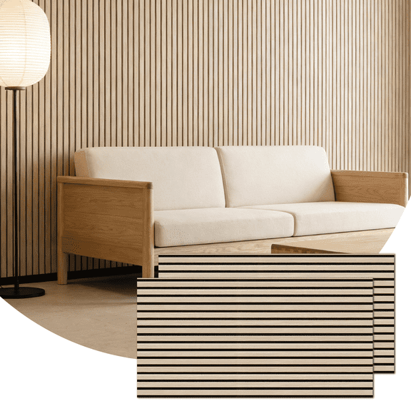 Wood Wall Panels 2 Pack, Home Improvement Wood Panels for Wall 47.2" x 23.5" x 0.74" Wall Panels for Interior Wall Decor, 3D Wood Slat Wall Panel/Fluted Soundproof Slat Sound Absorbing Panels Oak