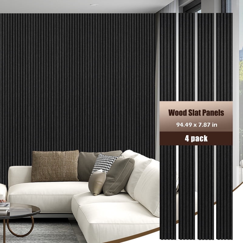 Wood Wall Panels, 8 Feet Acoustic Slat Wall Panels for Interior Wall Decor and Noise Reduction, Decorative Slat Wall Paneling, Dark Oak, 7.87"x94.48"Acoustic Panels, 4-Piece