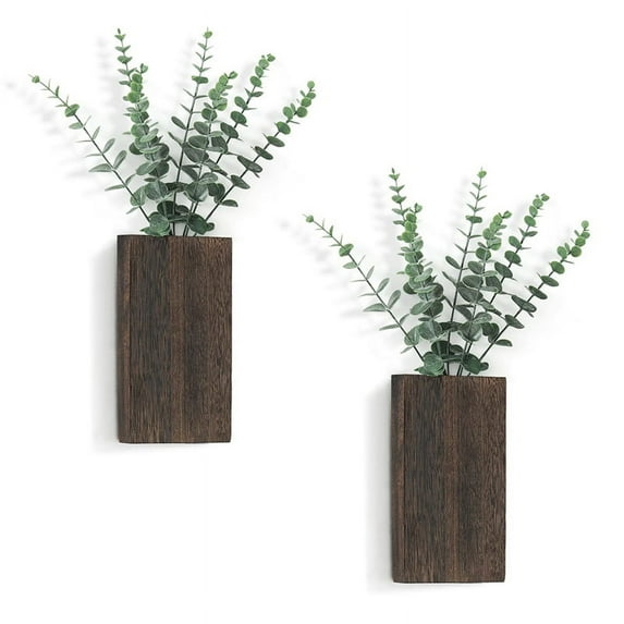 Wood Wall Planter Vase with Artificial Eucalyptus Farmhouse Hanging Decor Pocket for Fake Plants Flowers