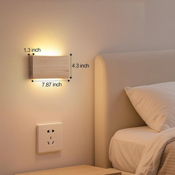 Wood Wall Sconce Indoor Wall Lights Hardwired 1 Pack Up and Down Wall Mount Light for Living Room Bedroom Hallway Corridor Conservatory Cool White 3000K(with led 4000K and 6000k)