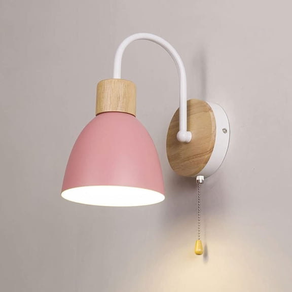 Wood Wall Sconce with Pull Chain Switch Nordic Hardwired Wall Lamp, Bedroom Bedside Wall Mount Light, Modern E27 Wall Lamps Headboard Lighting for Study Room Living Room