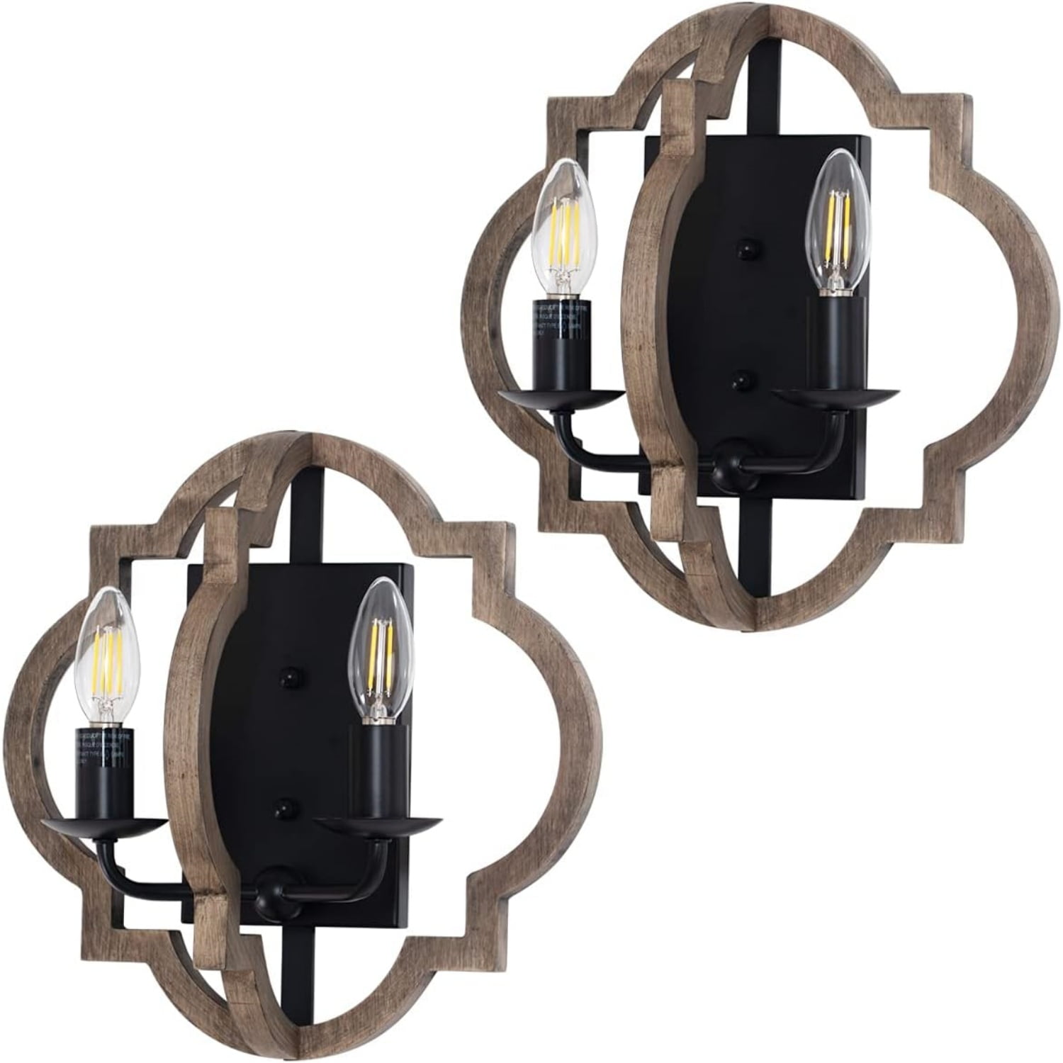 Wood Wall Sconces Retro Industrial Wall Light Farmhouse Geometric Bedside Wall Lamps Fixture Black Wall Mount Sconces for Bedroom, Hallway, Entryway, Passway, 2 Pack