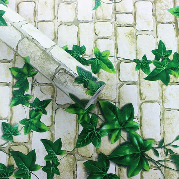 Wood Wallpaper Peel and Stick Wall Panels Self-adhesive Panel Decal for TV Walls/Sofa/Living Room Background Wall Decor, Green Leaf Pattern Brick Wallpaper