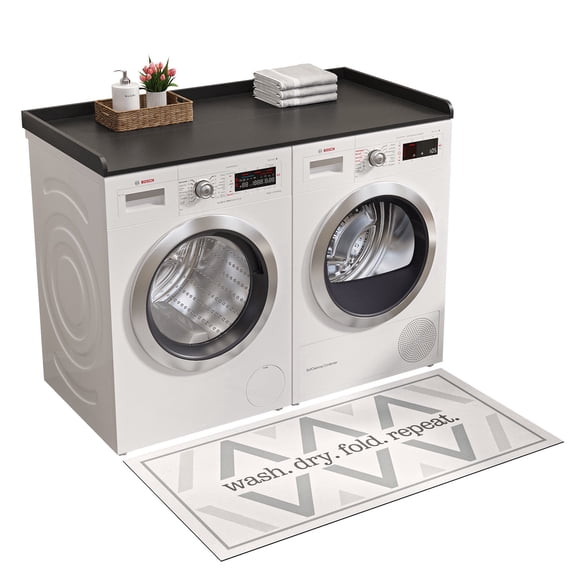 Wood Washer Dryer Countertop with Anti-Slip Pad, 27.6" D x 54" W Dryer Covers for The Top with Edge Rails, Washer Dryer Topper for Laundry Room, Black