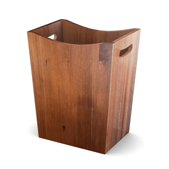 Wood Waste Basket, 2 Gallon Rectangular Trash Can with Handles, Water-Resistant Lacquer Finish, Compact for Bathroom Bedroom Office