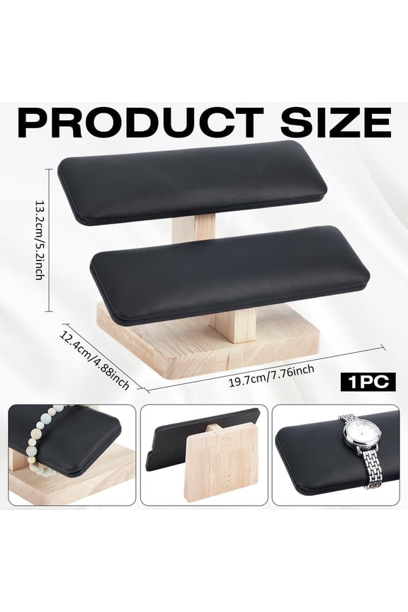 Wood Watch Display Stand 7.76x4.88x5.2inch 2 Tiers Bracelet Display Stands with Wooden Base Rectangle Bracelet Organizer Holder Watch Display Tower for Home Retail Display Black