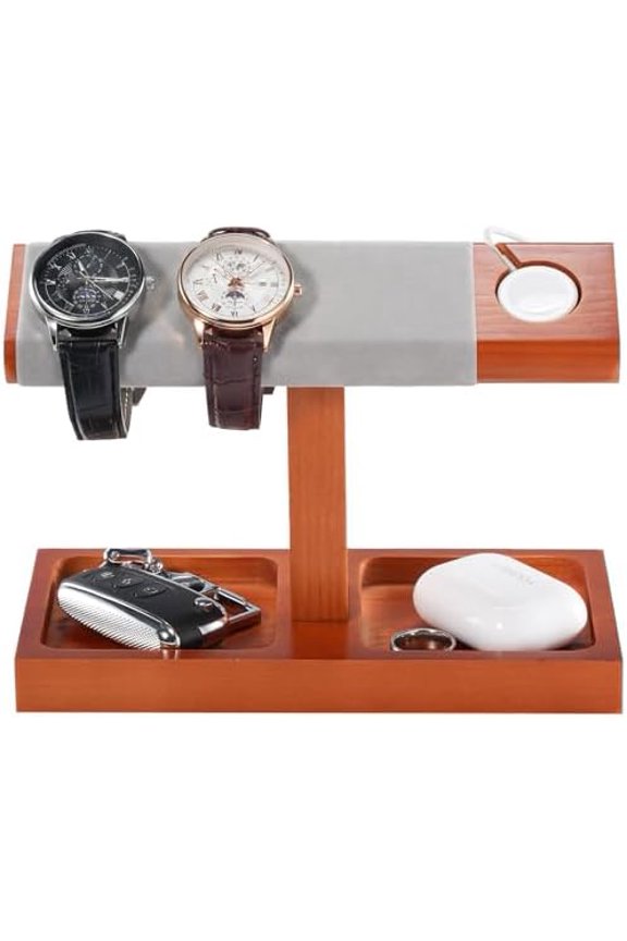 Wood Watch Display Stand Holder for Men, Wristwatch Tower with T-Bar Design, Hanging Watch Rack, Wooden Wrist Watch Tree