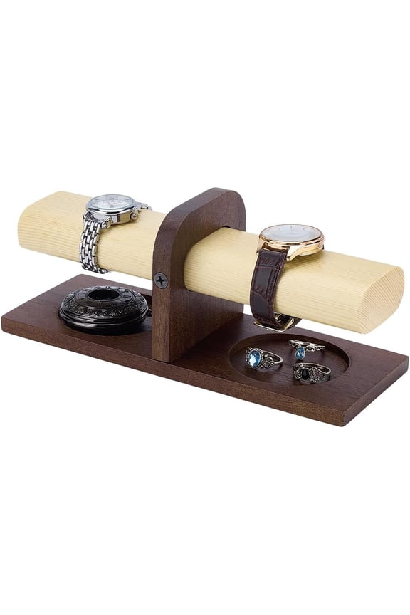 Wood Watch Display Stand T-bar Wristwatch Holder Bracelet Holder Stand Hanging Watches Rack Detachable Watch Displays Jewelry Organizer for Men Women Showcase Store Vendors Selling