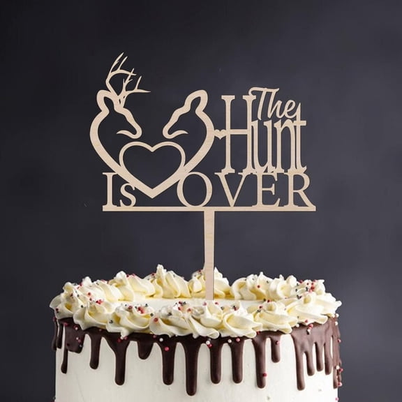 Wood Wedding Cake Topper The Hunt Is Over Rustic Chic Wooden Dessert Cake Insert Party Cake Decoration Great for Wedding Engagement Marriage Party Decor Decorations