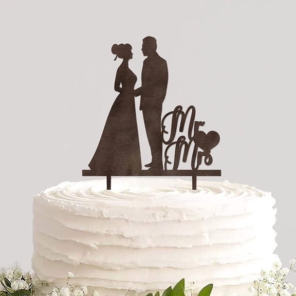 Wood Wedding Cake Topper Personalized Mr And Mrs Bride And Groom Rustic Chic Wooden Dessert Cake Insert Funny Cake Decor Great for Wedding Engagement Bridal Shower Party Decoration Supplies