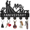 thumbnail image 1 of Wood Wedding Love Key Hook Wall Mounted Mr Mrs Love Anniversary Key Holder 11.8×7.9inch Bride and Groom Key Hanger 5 Alloy Hooks for DIY Wedding Gifts Entryway Bedroom Living Room Home Decor, 1 of 9