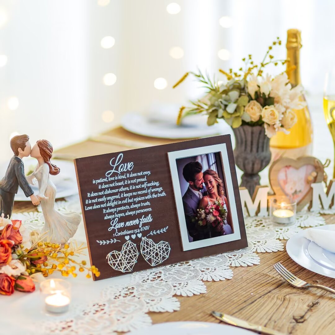 Wood Wedding Picture Frame for 4x6 Inch Photo "Love" Wedding Registry Gift Shower Gift For Bride Anniversary Gifts for Couple