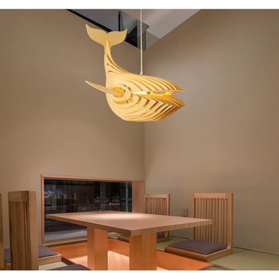 - Wood Whale Fish Shaped Pendant Light Fixture,1-Lights Creative Wooden Beach Chandelier, Boho Ceiling Hanging Light for Kitchen Island Nursery Living Room Hotel Lobby Reception Room