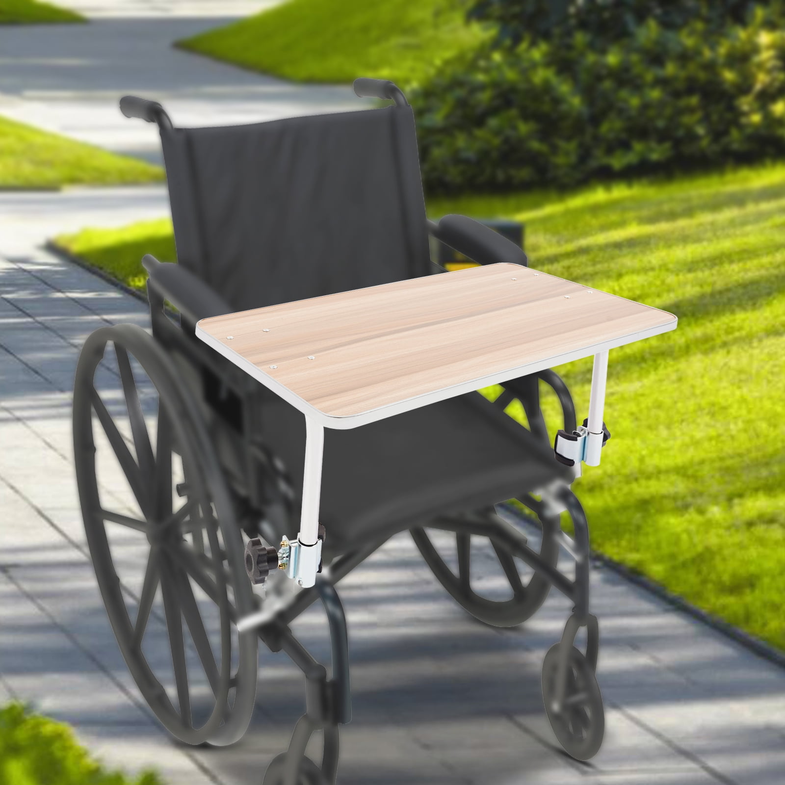 Wood Wheelchair Tray with Steel Support – 15mm Thick, 22.44x11.81in, Easy Install, Durable, for Daily Use, Reading, Eating, Work