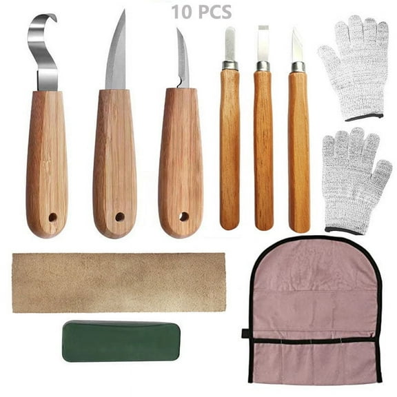 Wood Whittling Kit for Beginners Kids and Adults,Wood Carving kit Set With Wood Carving Tools Gift include 6PCS Whittling Knife,Gloves,Roll Bag,Sharpener for Widdling Kit (10 pcs)