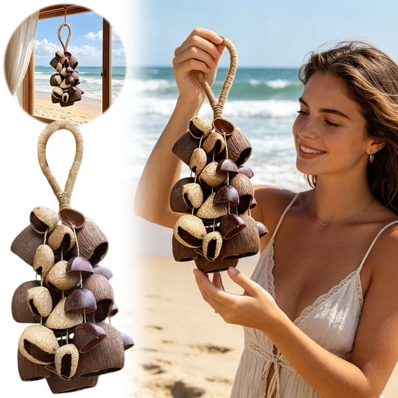 Wood Wind Chime - Handmade Outdoor Garden Decor, Weather-Resistant Hanging Ornament with Relaxing Melodies for Home Patio brown