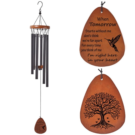 Wood Wind Chime with Aluminum Tube for Garden Outdoor Hanging Decoration Tree of Life 320x50mm