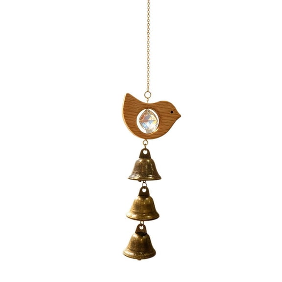 Wood Wind Chimes with Crystal Sun Catcher, 35cm Vintage Alloy Bell Hanging Decor, Rainbow Prism Window Hanging Ornament for Garden, Balcony, Patio & Meditation Space(Bird)