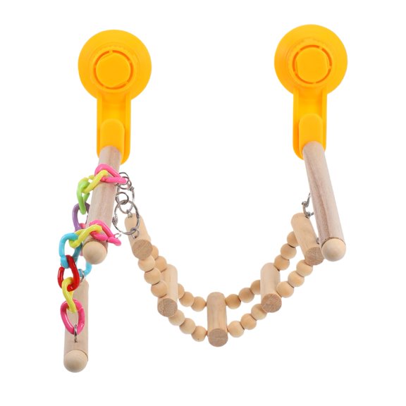 Wood Window Bird Perch Toy with Suction Cup, Climbing Ramp Ladder Platform, Enrichment Accessories Stuff for Parrot, Parakeet, Budgie, Cockatiel