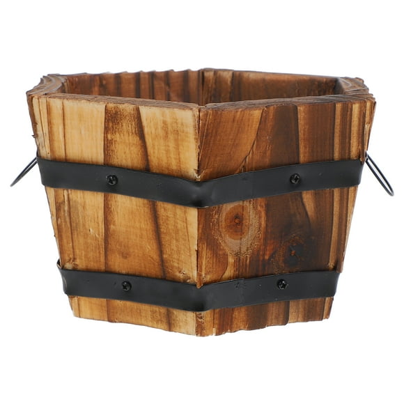 Wood Wine Barrel Vase Vintage Flower Container Planter for Indoor Outdoor Garden Balcony Patio 1 Set