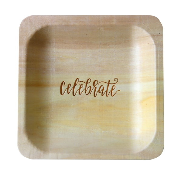 Wood & Wonder 50 Piece Celebrate Fancy Disposable Wood Wedding Plates