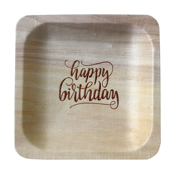 Wood & Wonder 50 Piece Happy Birthday Fancy Disposable Wood Party Plates