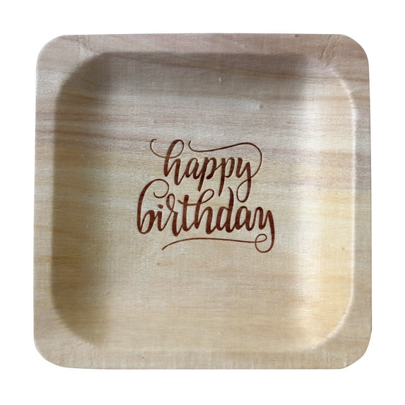 Wood & Wonder 50 Piece Happy Birthday Fancy Disposable Wood Party Plates