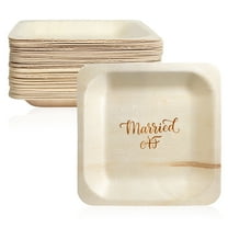 Wood & Wonder 50 Piece Married AF Fancy Disposable Wood Wedding Plates