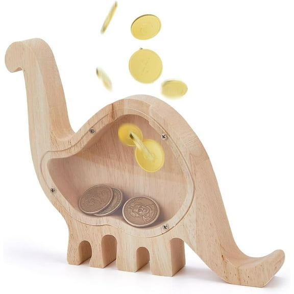 Wood Wooden Dinosaur Piggy Bank Cute Dino Coin Bank Animal Money Box Cash Jar with Clear Acrylic Board Saving Banks PapayaWhip Cartoon Banks for Adults Women Men Wood