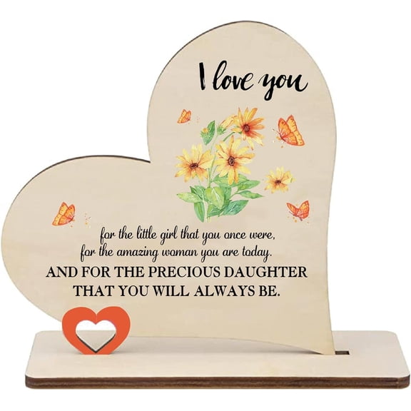 Wood Wooden Heart Table Decorations Tabletop Centerpiece Signs with Base Gifts for Daughter Flower Pattern Finished Product: 60x190x180mm