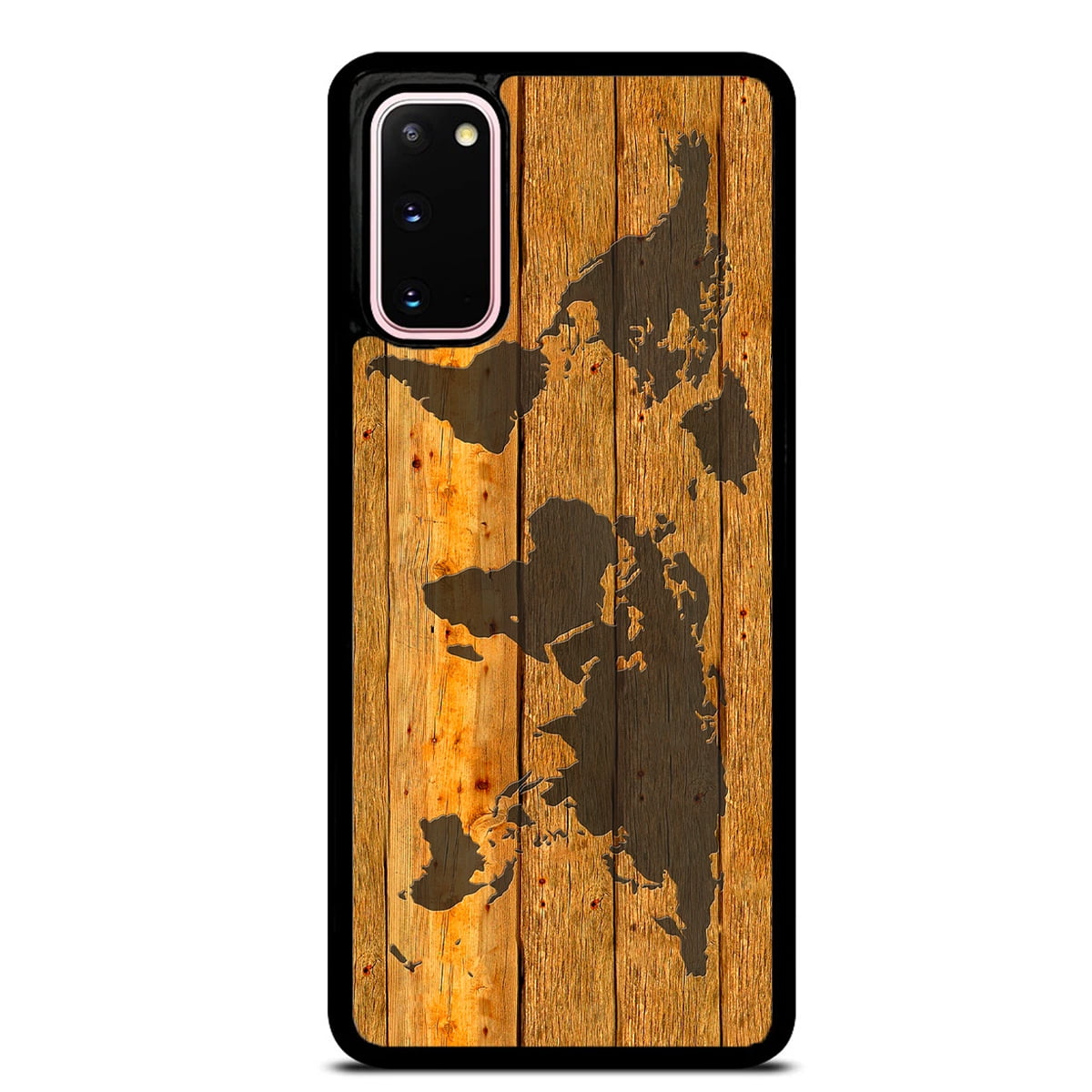 Wood World Map Frame Slim Hard Rubber Custom Case Cover For Samsung