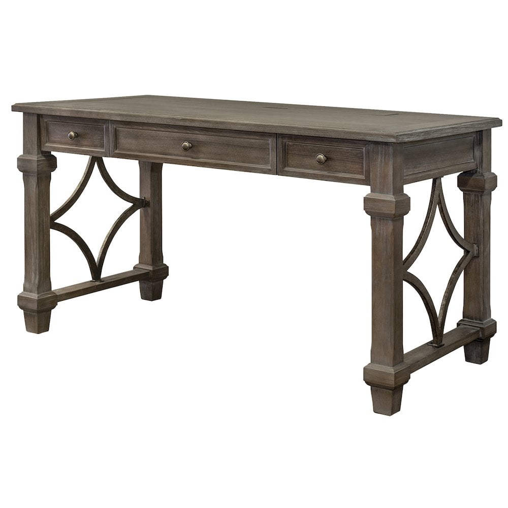 Gray Wood Home Office Desk with USB and Power Outlets