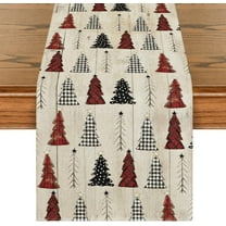 Wood Xmas Tree Christmas Table Runner, Seasonal Winter Holiday Kitchen Dining Table Decoration for Home Party Decor 13x72 Inch