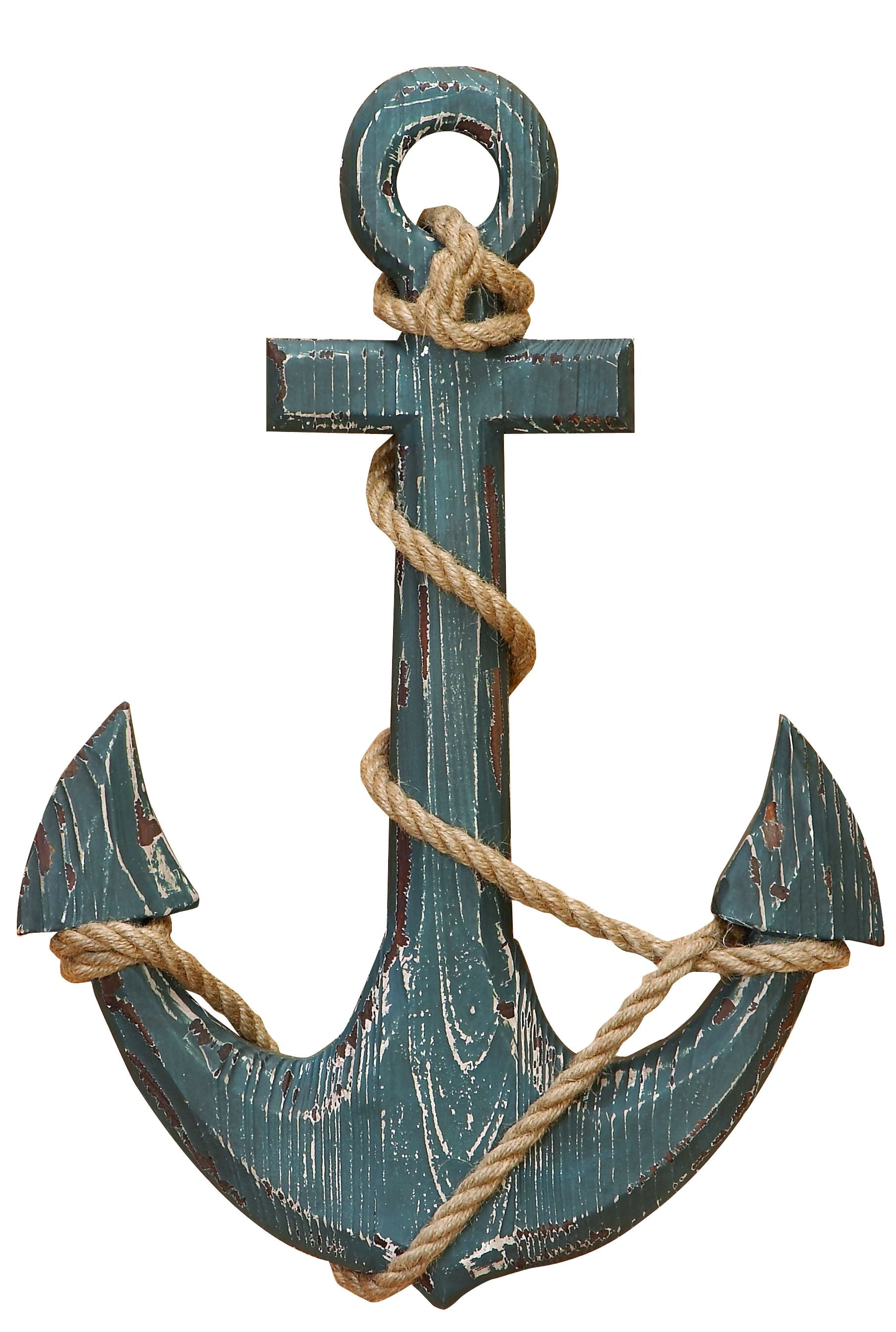 Wood anchor with rope Beach nautical decor 