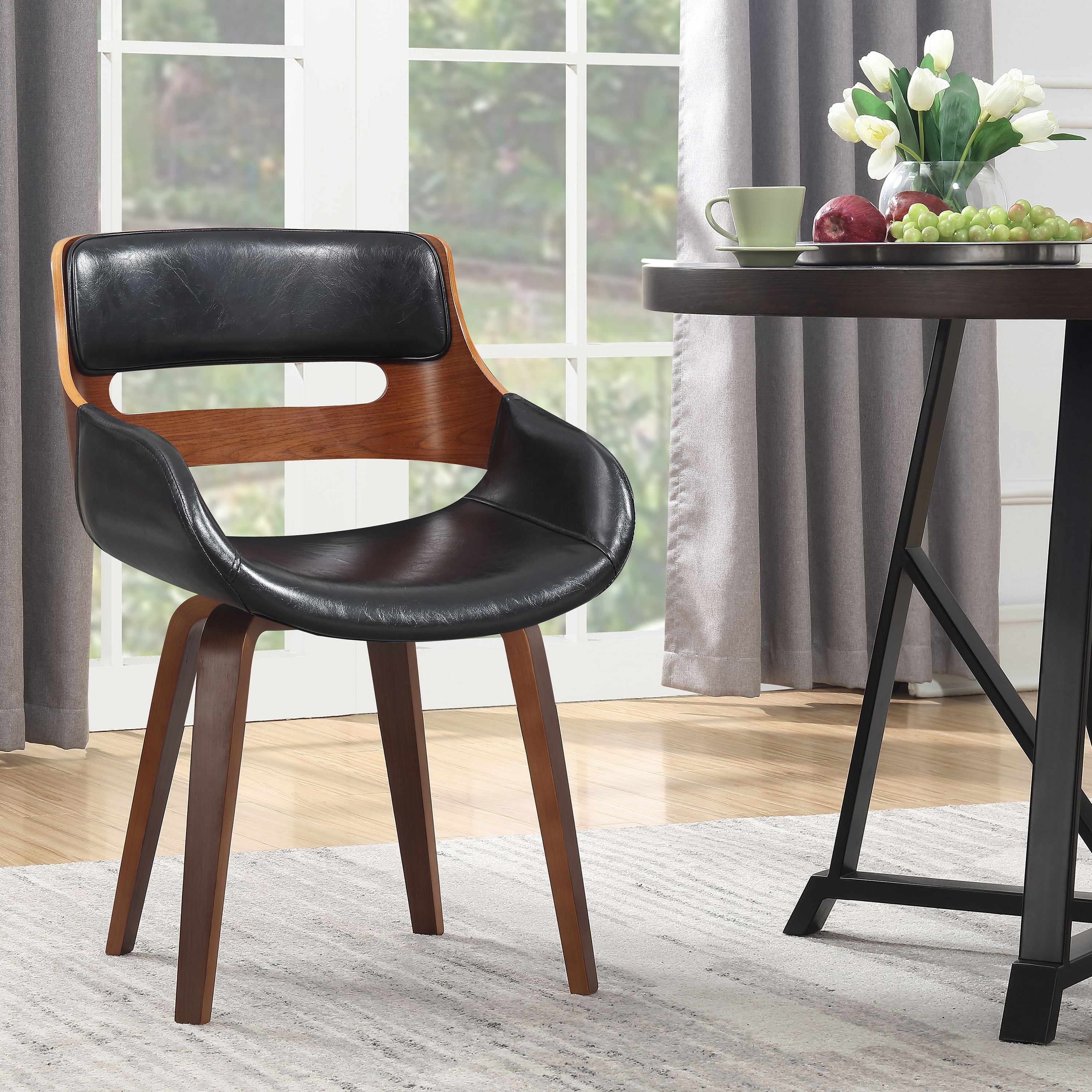 Wood and Black Faux Leather Mid-Century 18-Inch Dining Chair - Walmart.com