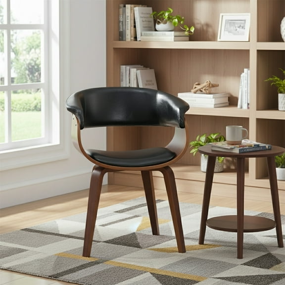 Wood and Black Faux Leather Mid-Century 18-Inch Seat Height Dining Chair