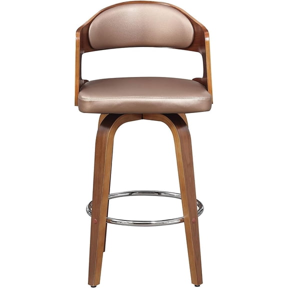 Wood and Faux Leather Copper Mid-Century 27-Inch Counter Seat Height Swivel Barstool