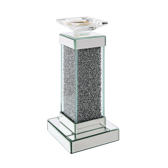 Wood and Glass Candle Holder with Faux Crystals Inlay, Clear, Small, Set of Two