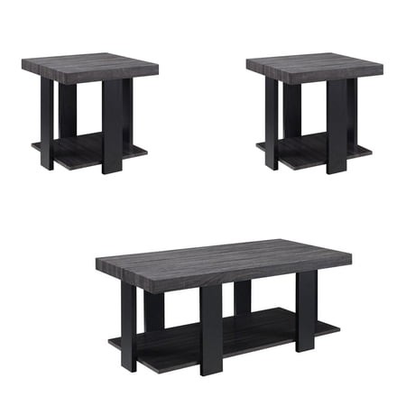 Wood and Metal 3 Piece Cocktail Table Set, Gray and Black- Saltoro Sherpi