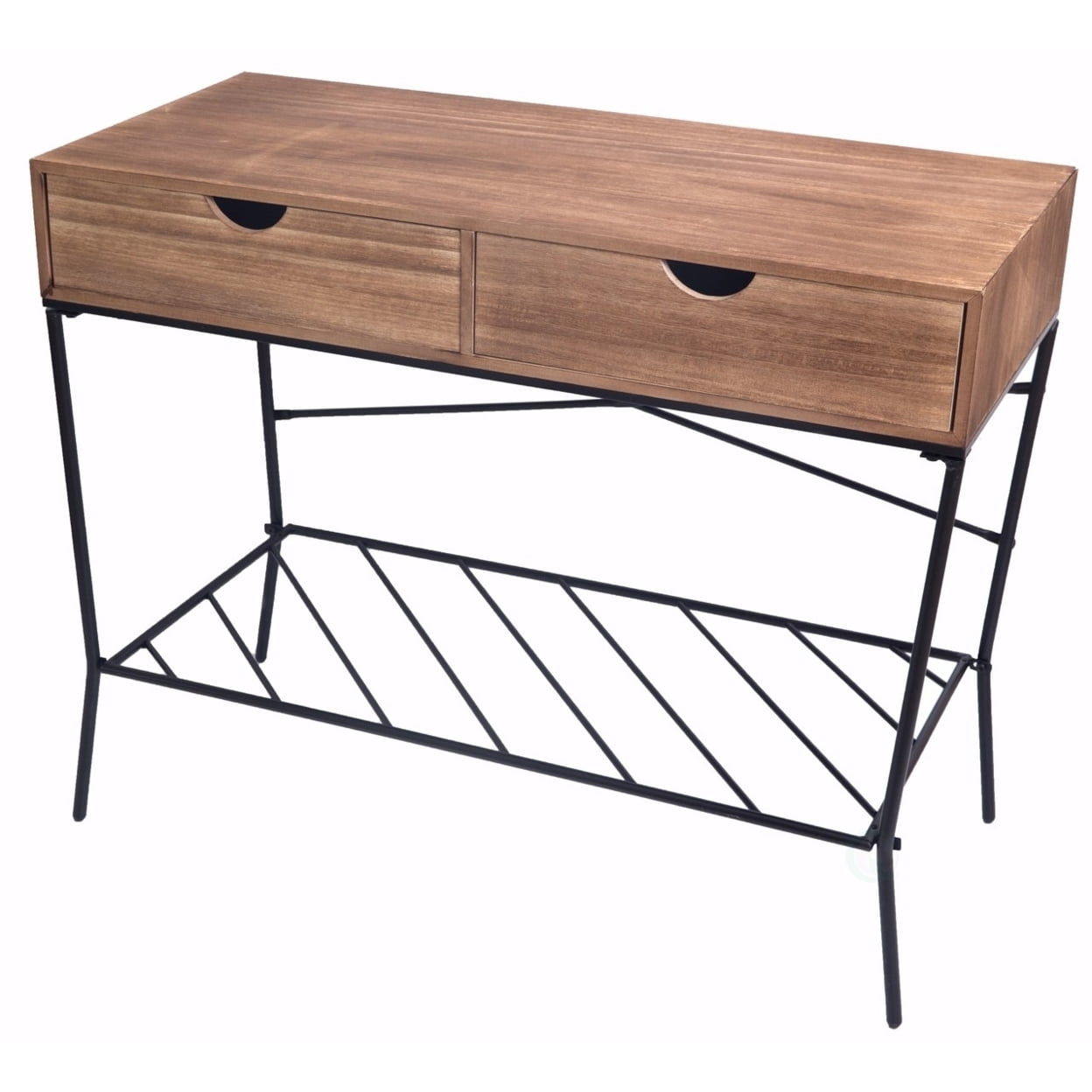Wood and Metal Console Table with 2 Drawers and Storage Shelf - Walmart.com