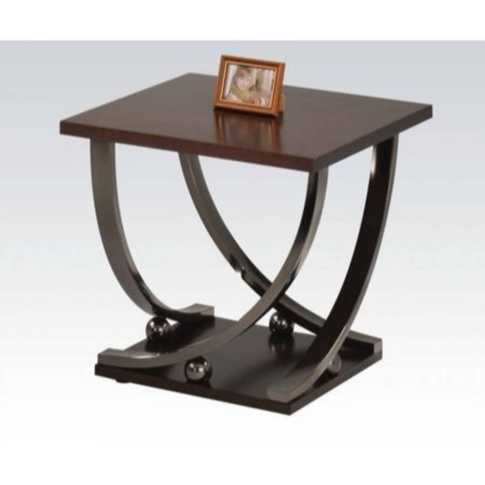 Isiah 24" Dark Walnut and Black Metal End Table