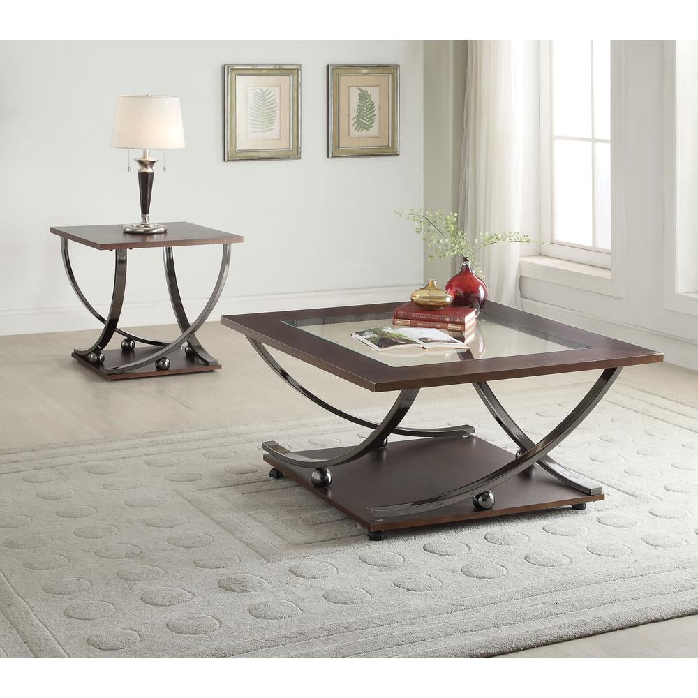 Isiah 24" Dark Walnut and Black Metal End Table