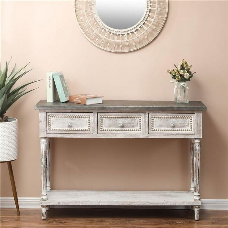 Wood and Metal Farmhouse Distressed Console Table Walmart