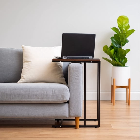 Wood and Metal Frame Side Table, Accent Sofa End Table Coffee Snack, Bedroom Night Stand, Living Room Computer Desk, C-Shape Wide - New