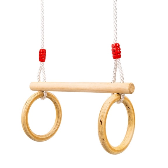 Wood and Metal Gymnastics Rings Swing for Adjustable Height Training Indoor Outdoor Use