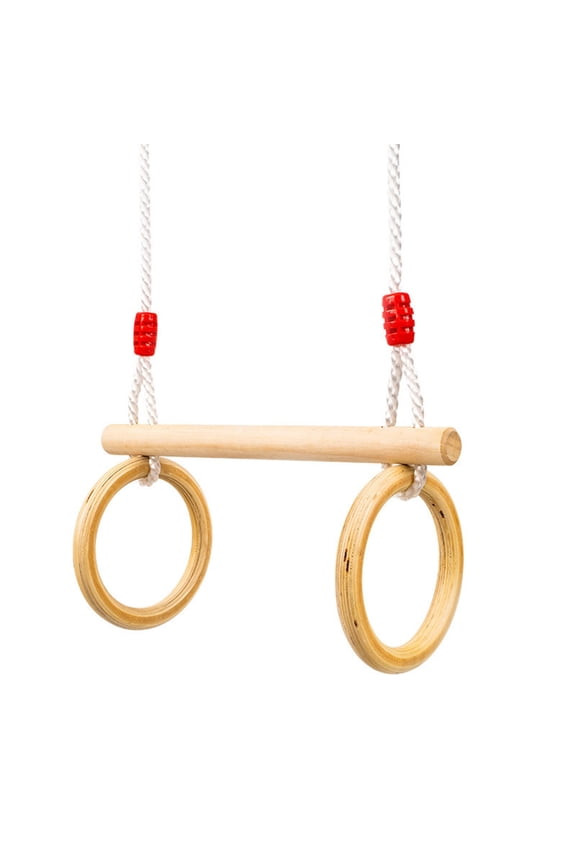 Wood and Metal Gymnastics Rings Swing for Adjustable Height Training Indoor Outdoor Use