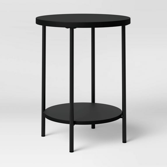 Wood and Metal Round End Table Black