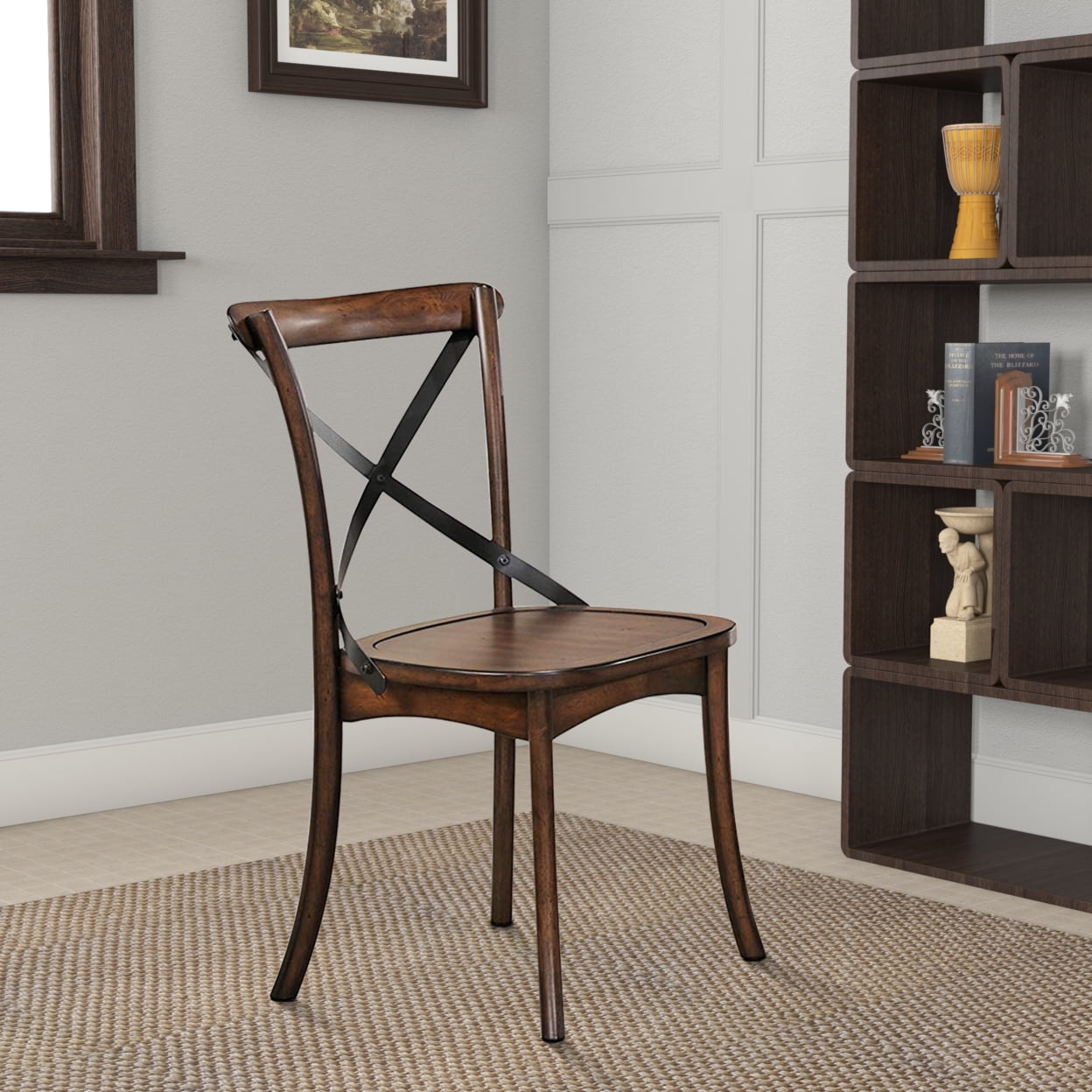 Dark Oak and Black Cross Back Dining Side Chair Set